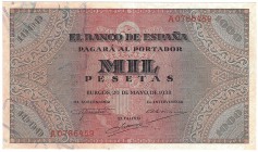 BANCO DE ESPAÑA. 1000 pesetas. 5-1938. Serie A. ED-D35. Sin restaurar- EBC-.