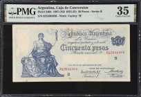 ARGENTINA. Caja de Conversion. 50 Pesos, 1897. P-246b. PMG Choice Very Fine 35.
PMG comments "Rust".

Estimate: $160.00- $320.00