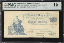 ARGENTINA. Caja de Conversion. 100 Pesos, 1897. P-247a. PMG Choice Fine 15.
Series A. "A" variety watermark.

Estimate: $120.00- $160.00