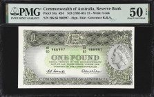 AUSTRALIA. Reserve Bank of Australia. 1 Pound, ND (1961-65). P-34a. R34. Last Prefix. PMG About Uncirculated 50 EPQ.
Last Prefix. Serial number HK/65...