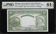BAHAMAS. Government of the Bahamas. 4 Shillings, 1936 (ND 1954). P-13b. PMG Choice Uncirculated 64 EPQ.

Estimate: $100.00- $150.00