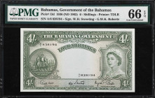 BAHAMAS. Bahamas Government. 4 Shillings, 1936 (ND 1963). P-13d. PMG Gem Uncirculated 66 EPQ.

Estimate: $200.00- $300.00
