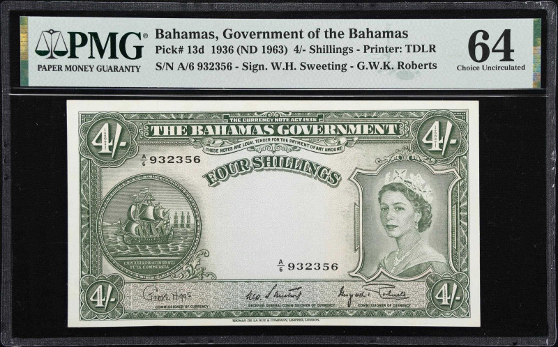 BAHAMAS. Bahamas Government. 4 Shillings, 1636 (ND 1963). P-13d. PMG Choice Unci...