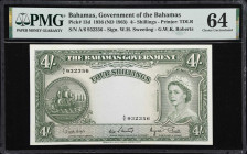 BAHAMAS. Bahamas Government. 4 Shillings, 1636 (ND 1963). P-13d. PMG Choice Uncirculated 64.

Estimate: $100.00- $200.00