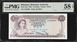 BAHAMAS. Lot of (3). Bahamas Government & Bahamas Monetary Authority. 1/2, 1 & 3 Dollars, 1965-68. P-18a, 19a & 26a. PMG Choice About Uncirculated 58 ...
