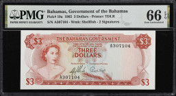 BAHAMAS. Lot of (2). Bahamas Government. 3 & 5 Dollars, 1965. P-19a & 20a. PMG Gem Uncirculated 66 EPQ.

Estimate: $200.00- $400.00