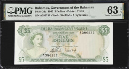 BAHAMAS. Bahamas Government. 5 Dollars, 1965. P-20a. PMG Choice Uncirculated 63 EPQ.

Estimate: $150.00- $250.00