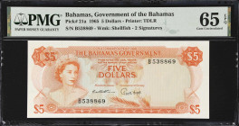 BAHAMAS. Bahamas Government. 5 Dollars, 1965. P-21a. PMG Gem Uncirculated 65 EPQ.

Estimate: $250.00- $350.00