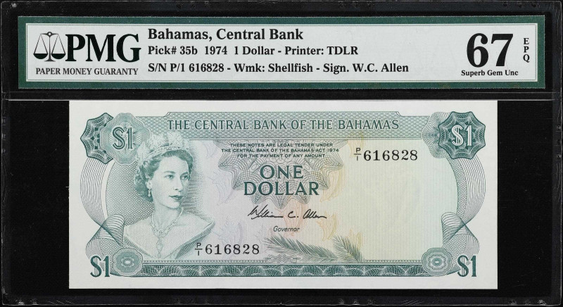 BAHAMAS. Lot of (2). Central Bank of the Bahamas. 1 & 5 Dollars, 1974. P-35b & 3...