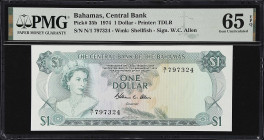 BAHAMAS. Central Bank of the Bahamas. 1 Dollar, 1974. P-35b. PMG Gem Uncirculated 65 EPQ.

Estimate: $30.00- $50.00