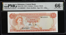 BAHAMAS. Central Bank of the Bahamas. 5 Dollars, 1974. P-37b. PMG Gem Uncirculated 66 EPQ.

Estimate: $150.00- $250.00