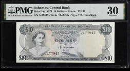 BAHAMAS. Lot of (2). Central Bank of the Bahamas. 10 & 20 Dollars, 1974-2000. P-38a & 65A. PMG Very Fine 30 & About Uncirculated 55 EPQ.

Estimate: ...