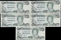 BAHAMAS. Lot of (5). Central Bank of the Bahamas. 1 Dollar, 1974 (ND 1984). P-43b. Uncirculated.

Estimate: $50.00- $100.00