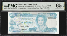 BAHAMAS. Central Bank of the Bahamas. 10 Dollars, 1974 (ND 1984). P-46a. PMG Gem Uncirculated 65 EPQ.

Estimate: $150.00- $250.00
