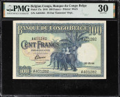 BELGIAN CONGO. Banque du Congo Belge. 100 Francs, 1944. P-17a. PMG Very Fine 30.
PMG comments "Previously Mounted."

Estimate: $200.00- $400.00