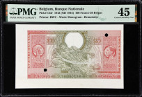BELGIUM. Banque Nationale de Belgique. 100 Francs-20 Belgas, 1943 (ND 1944). P-123r. Remainder. PMG Choice Extremely Fine 45.
PMG comments "Cancelled...