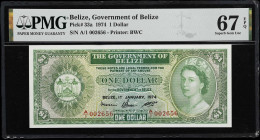 BELIZE. Government of Belize. 1 Dollar, 1974. P-33a. PMG Superb Gem Uncirculated 67 EPQ.

Estimate: $100.00- $150.00