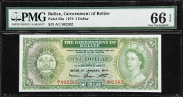 BELIZE. Government of Belize. 1 Dollar, 1974. P-33a. PMG Gem Uncirculated 66 EPQ.

Estimate: $100.00- $200.00