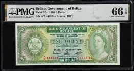 BELIZE. Lot of (2). Government of Belize. 1 & 2 Dollars, 1975-76. P-33c & 34b. PMG Choice Uncirculated 64 & Gem Uncirculated 66 EPQ.

Estimate: $150...