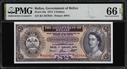 BELIZE. Government of Belize. 2 Dollars, 1974. P-34a. PMG Gem Uncirculated 66 EPQ.

Estimate: $200.00- $300.00