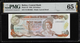 BELIZE. Central Bank of Belize. 20 Dollars, 1983. P-45. PMG Gem Uncirculated 65 EPQ.

Estimate: $200.00- $300.00