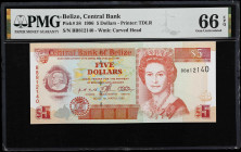 BELIZE. Lot of (4). Central Bank of Belize. 5, 10 & 20 Dollars, 1996-99. P-58, 61a, 62a & 63a. PMG Gem Uncirculated 65 EPQ & Gem Uncirculated 66 EPQ....