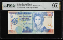 BELIZE. Central Bank of Belize. 100 Dollars, 1997. P-65. PMG Superb Gem Uncirculated 67 EPQ.

Estimate: $200.00- $300.00