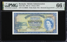 BERMUDA. Lot of (2). Bermuda Government. 1 Pound, 1966. P-20d. Consecutive. PMG Gem Uncirculated 65 EPQ & Gem Uncirculated 66 EPQ.
Printed by BWC. Se...
