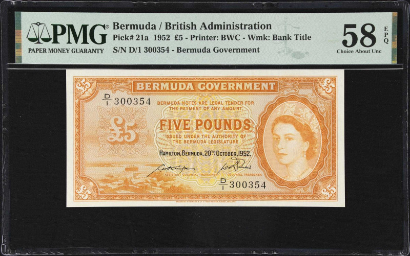 BERMUDA. Bermuda Government. 5 Pounds, 1952. P-21a. PMG Choice About Uncirculate...