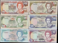 BERMUDA. Full Set of (6). Bermuda Monetary Authority. 2, 5, 10, 20, 50 & 100 Dollars, 1988-89. P-34a, 35a, 36, 37a, 38 & 39. Matching Serial Numbers. ...