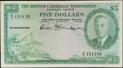 BRITISH CARIBBEAN TERRITORIES. Currency Board of the British Caribbean Territories. 5 Dollars, 1950. P-3. Very Fine to Extremely Fine.

Estimate: $2...