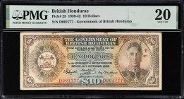 BRITISH HONDURAS. Government of British Honduras. 10 Dollars, 2.10.1939. P-23. PMG Very Fine 20.
5 examples graded by PMG with this note being tied w...