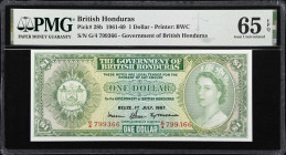 BRITISH HONDURAS. Government of British Honduras. 1 Dollar, 1.7.1967. P-28b. PMG Gem Uncirculated 65 EPQ.
PMG Gem Uncirculated 65 EPQ.

Estimate: $...