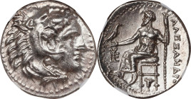 MACEDON. Kingdom of Macedon. Alexander III (the Great), 336-323 B.C. AR Drachm (4.29 gms), Sardes Mint, ca. 324/3 B.C. NGC Ch AU, Strike: 5/5 Surface:...