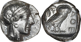 ATTICA. Athens. AR Tetradrachm (17.19 gms), ca. 454-404 B.C. NGC Ch EF, Strike: 5/5 Surface: 4/5.
HGC-4, 1597; Kroll-8; SNG Cop-31. Obverse: Helmeted...