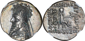 PARTHIA. Sinatrukes, ca. 93-69 B.C. AR Drachm (4.11 gms), Rhagai Mint. NGC Ch EF, Strike: 5/5 Surface: 4/5.
Sellwood-33.4 (Gotarzes I); Sunrise-302; ...