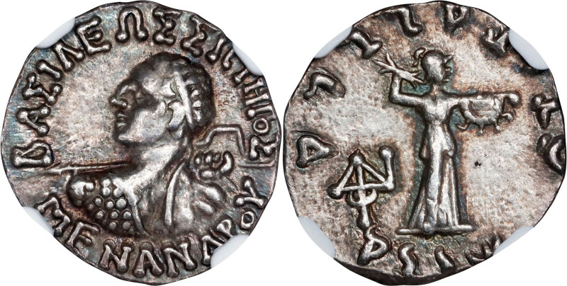 BAKTRIA. Indo-Greek Kingdom. Menander I Soter. AR Drachm, Uncertain Mint in Paro...