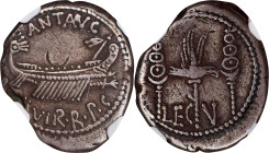 MARC ANTONY. AR Denarius, Patrae (?) Mint, 32-31 B.C. NGC Ch F. Marks, Banker's Mark.
Cr-544/18; S-1479; Syd-1221. Legionary type. Obverse: Praetoria...