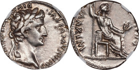 AUGUSTUS, 27 B.C.- A.D. 14. AR Denarius (3.79 gms), Lugdunum Mint, ca, A.D. 13-14. NGC EF, Strike: 4/5 Surface: 3/5.
RIC-220; RSC-223. Obverse: Laure...