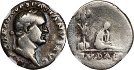 VESPASIAN, A.D. 69-79. AR Denarius, Rome Mint, ca. A.D. 69-70. NGC VG. Scratches.
RIC-2; Hendin-1479; RSC-226. "Judaea Capta" commemorative. Obverse:...