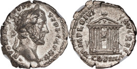 ANTONINUS PIUS, A.D. 138-161. AR Denarius (3.37 gms), Rome Mint, ca. A.D. 158-159. NGC Ch AU★, Strike: 5/5 Surface: 5/5. Fine Style.
RIC-289A var. (A...