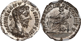MARCUS AURELIUS, A.D. 161-180. AR Denarius (3.43 gms), Rome Mint, A.D. 180. NGC Ch MS★, Strike: 5/5 Surface: 5/5.
RIC-409 var. (bust type); RSC-972B....