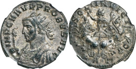 PROBUS, A.D. 276-282. BI Aurelianianus, Serdica Mint, ca. A.D. 280-281. NGC Ch EF. Silvering.
RIC-861. Obverse: Radiate bust left in consular robes, ...