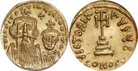 CONSTANS II with CONSTANTINE IV, 641-668. AV Solidus, Constantinople Mint, 2nd Officina, AD 641-668. ICG MS-63.
S-959. Obverse: Crowned and draped fa...