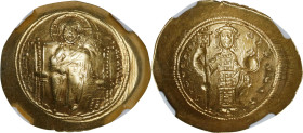 CONSTANTINE X, 1059-1067. AV Histamenon Nomisma (4.32 gms). NGC, Strike: 4/5 Surface: 5/5.
S-1847. Obverse: Christ Pantokrator seated facing on thron...