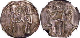 SERBIA. Denar, ND (1243-79). Stefan Uros I. NGC AU-53.
Weight: 2.05 gms. A well struck example of the type with a great deal of details remaining. A ...