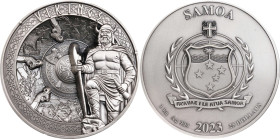 AMERICAN SAMOA. 25 Dollars (Silver Kilo), 2023. GEM UNCIRCULATED.
ASW: 32.1512 oz. A colossal rendering with a viking theme, this specimen offers gre...