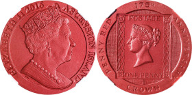 ASCENSION ISLAND. Crown, 2016-PM. Surrey (Pobjoy) Mint. Elizabeth II. NGC PROOF-70.
KM-35. Mintage: 10,000. A red colorized 175th Anniversary commemo...