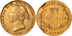AUSTRALIA. 1/2 Sovereign, 1857-SY. Sydney Mint. Victoria. NGC AU Details--Reverse Scratched.
Fr-10A; KM-3. A flashy example with some original surfac...