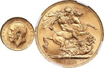 AUSTRALIA. Sovereign, 1912-S. Sydney Mint. George V. NGC MS-64.
S-4003; Fr-38; KM-29. AGW: 0.2354 oz. A handsome near-Gem Sovereign with satiny surfa...